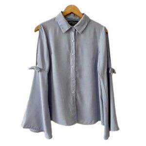 NEW Artizan Robin Barre Blue Button Up Blouse Bell Sleeve Plus Size (bin 1F)